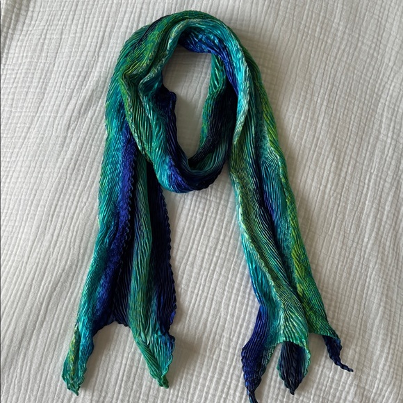 Valentine Silks Accessories - NWT • Shibori 100% Silk Scarf in Peacock • 22"x75" • Hand-Painted Wearable Art
